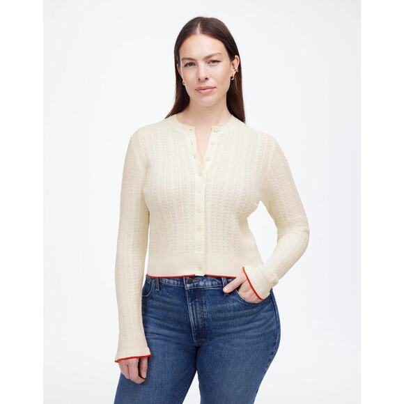 NEW Madewell Women’s Large The Signature‎ Open-Knit Cardigan In Ivory NWT - Picture 1 of 9